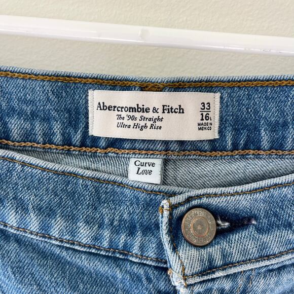 Abercrombie & Fitch ‘90s Straight Ultra High Rise Denim Jeans 16 Long Curve Love - Picture 4 of 11